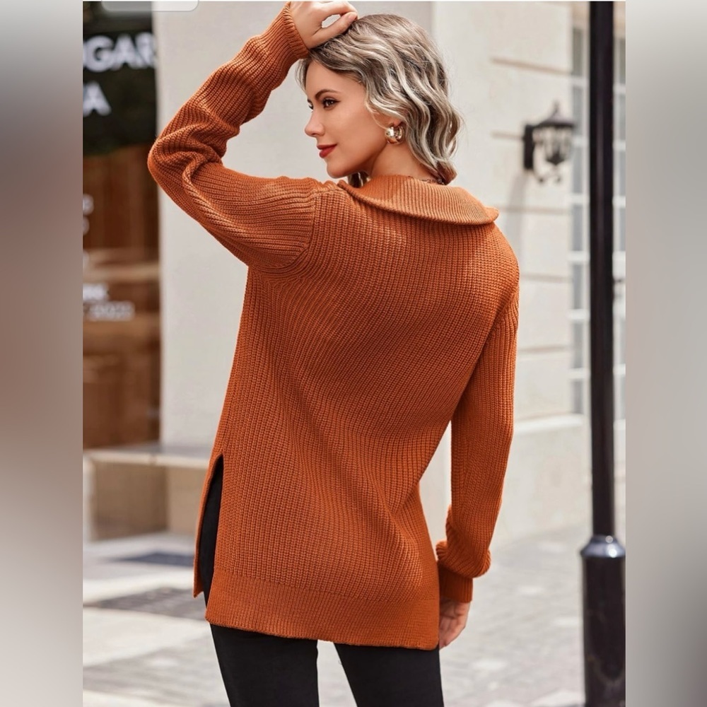 Zeagoo Women's Sweaters Quarter Zip Pullover Long Oversized Knit Sweater-Medium